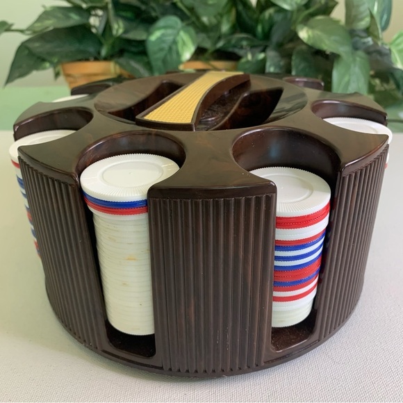 E.S LOWE Poker Chip Carousel Caddy Dispenser Made In USA Vintage 1960's W/ Chips - Picture 2 of 14